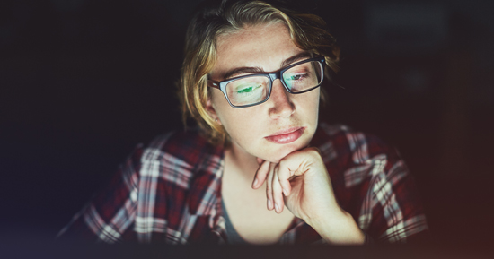 Student looks for answers on a computer