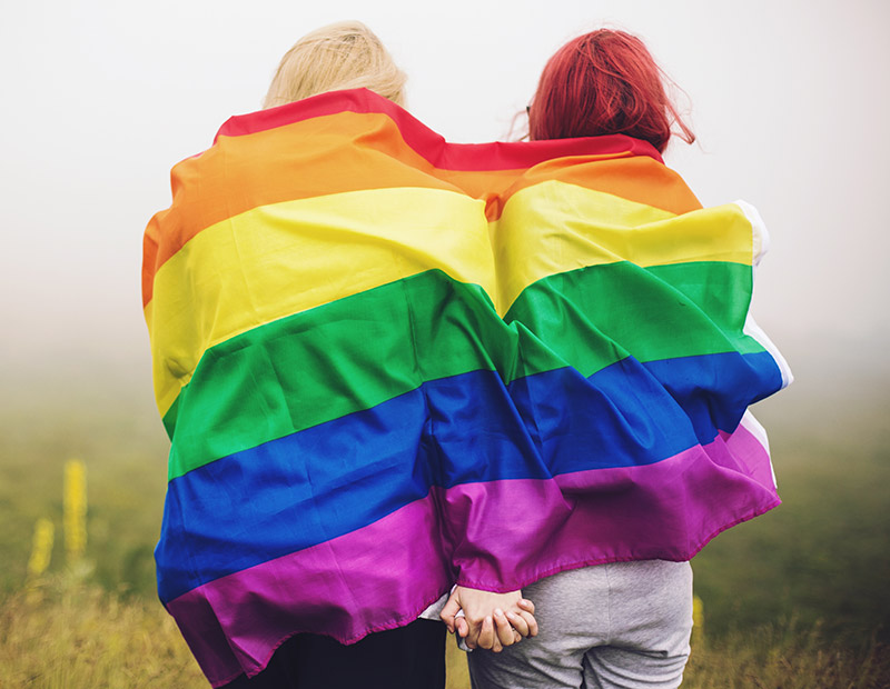 Students with rainbow flag